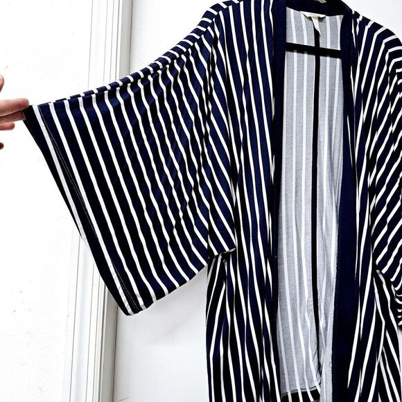 SOMA Blue White Striped Open Front Women Kimono Cozy Soft Cardigan (L) - Picture 3 of 4